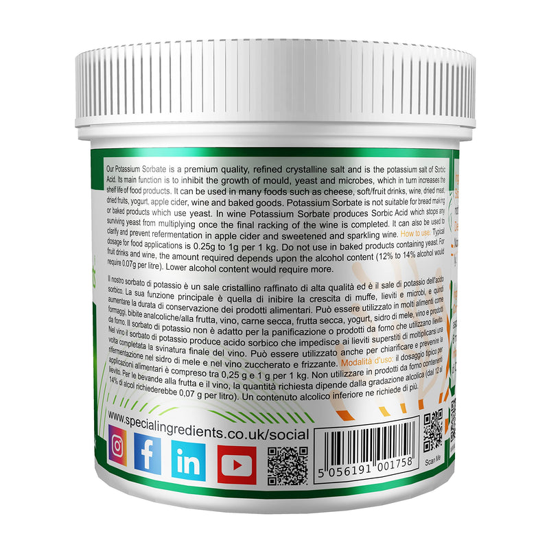 Special Ingredients Potassium Sorbate (Mould Inhibitor) 100g Premium Quality, Non-GMO, Gluten Free � Recyclable Container 100 g (Pack of 1) - BeesActive Australia