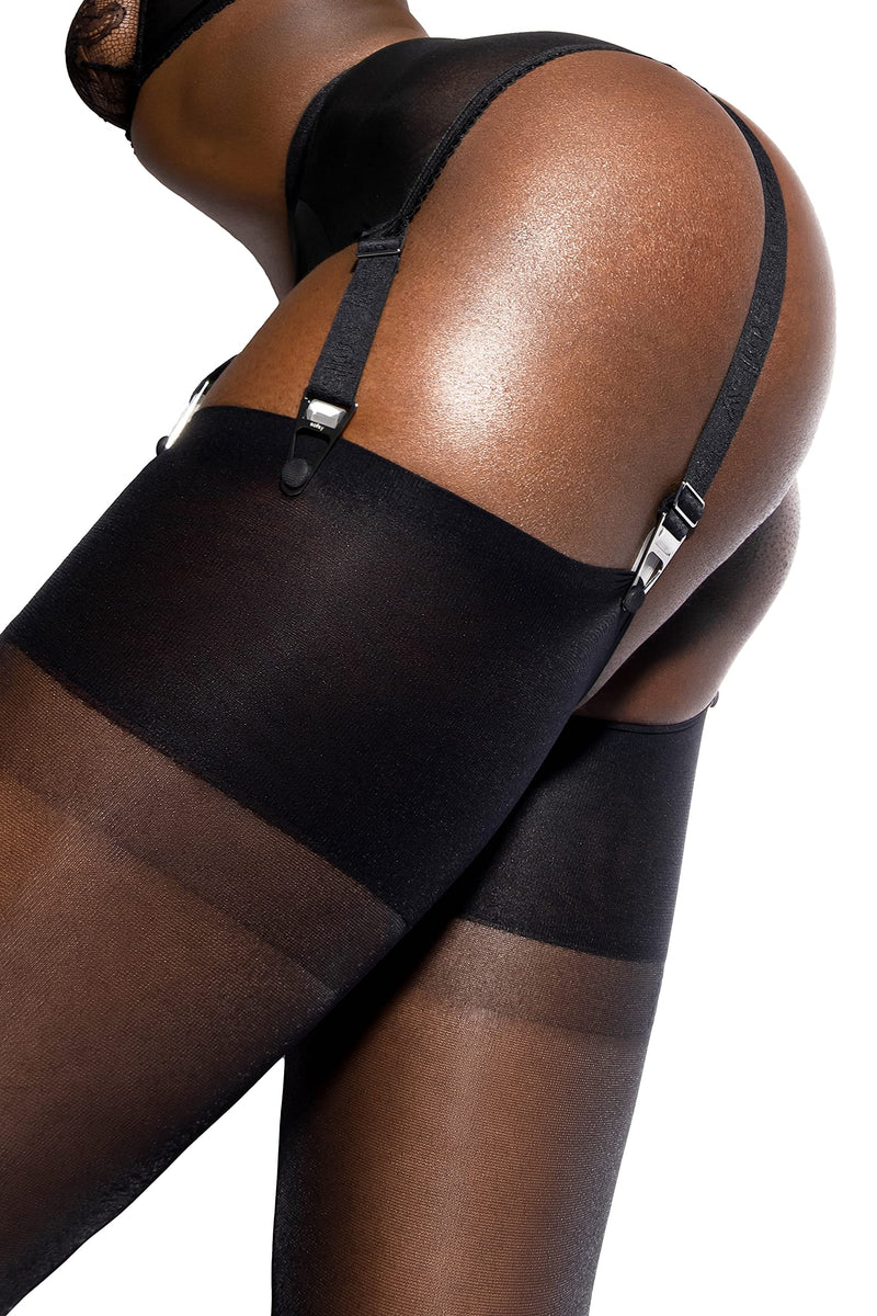 sofsy Women Sheer Thigh High Stockings | Garter Belt Pantyhose | 15 Den [Made in Italy] (Garter Belt Not Included) XX-Large Black - BeesActive Australia