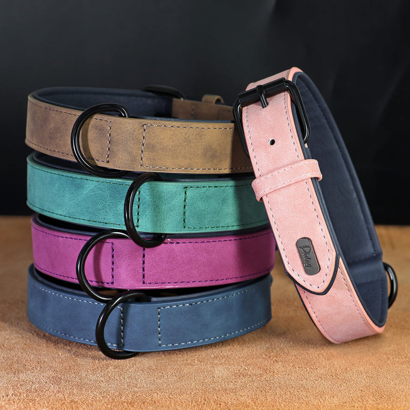 Didog Soft Padded Leather Dog Collar, Breathable Heavy Duty Dog Collar Leather with Adjustable Rust-Proof Metal Buckle for Small Medium Large Dogs L: Total length 20", Fit 14-17"Neck Blue - BeesActive Australia