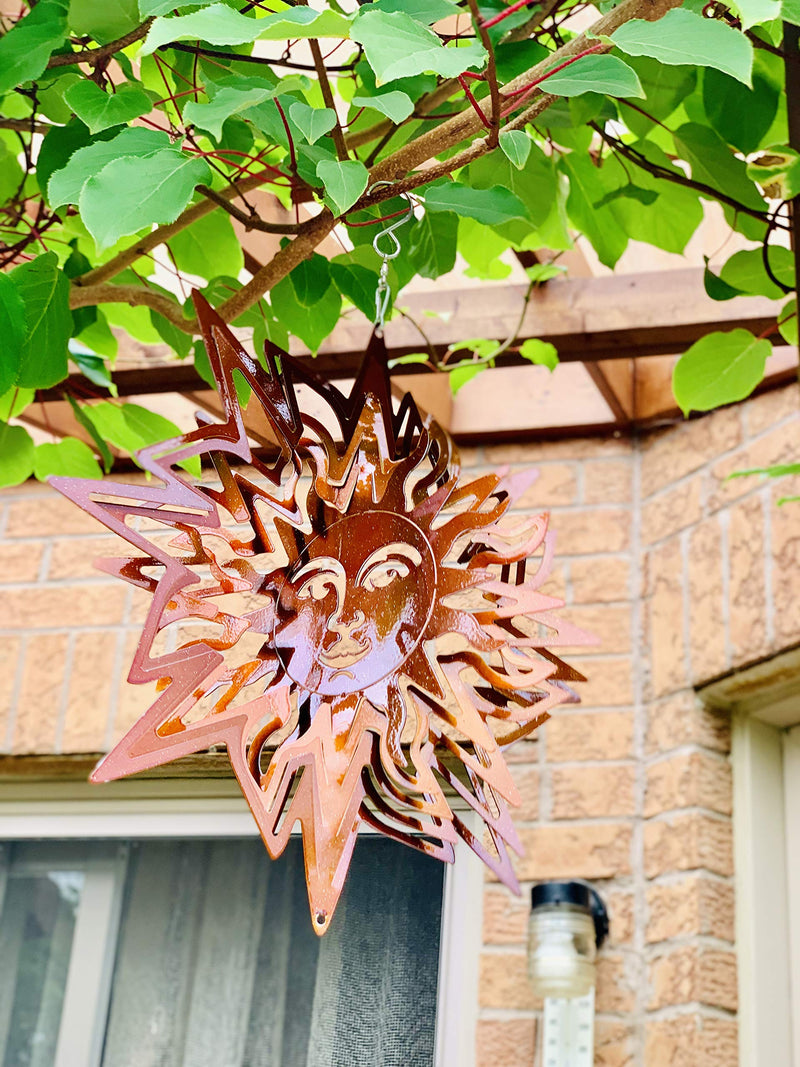 Dundee Deco W1207 Wind Spinner in Gift Box - 3D Hanging Indoor Outdoor Yard Garden Decoration - Mandala - Pointed Sun - Copper - 12 inch - Unique Gift Idea for Men Women, Souvenir, Present - BeesActive Australia
