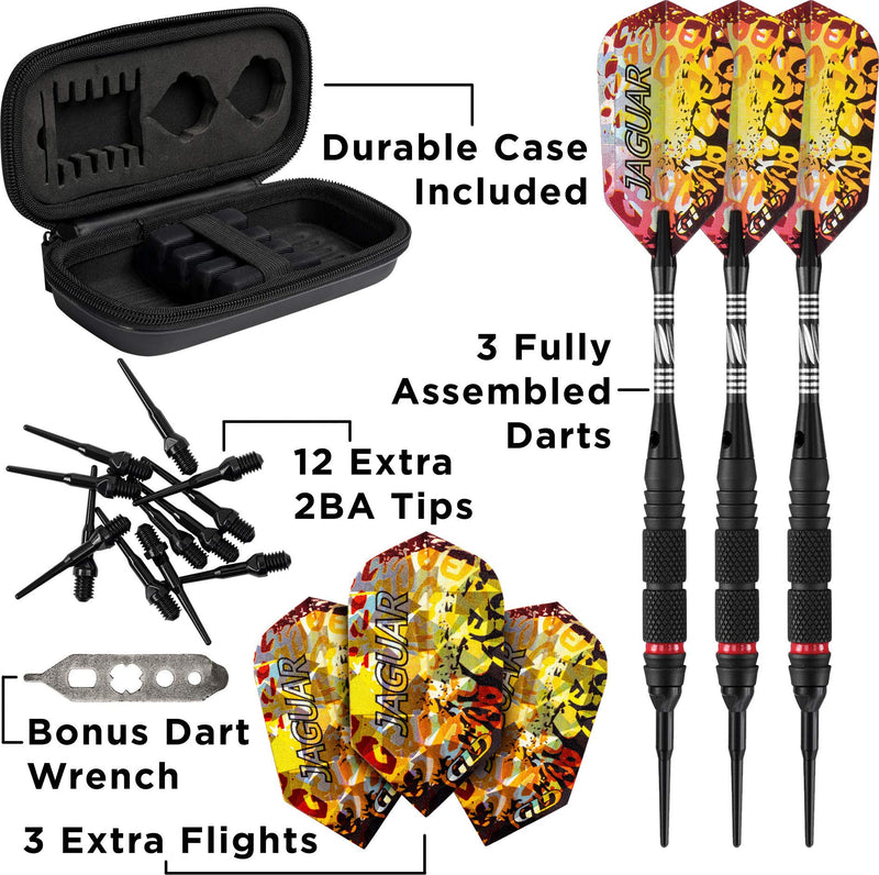 [AUSTRALIA] - Viper Jaguar 80% Tungsten Soft Tip Darts with Storage/Travel Case, 18 Grams Medium Knurling 