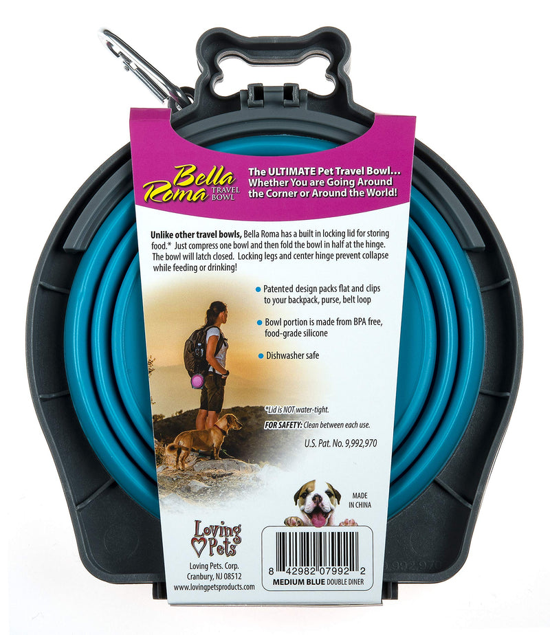 Loving Pets Bella Roma Travel Double Diner for Dogs Medium Travel Double Diner Blue - BeesActive Australia