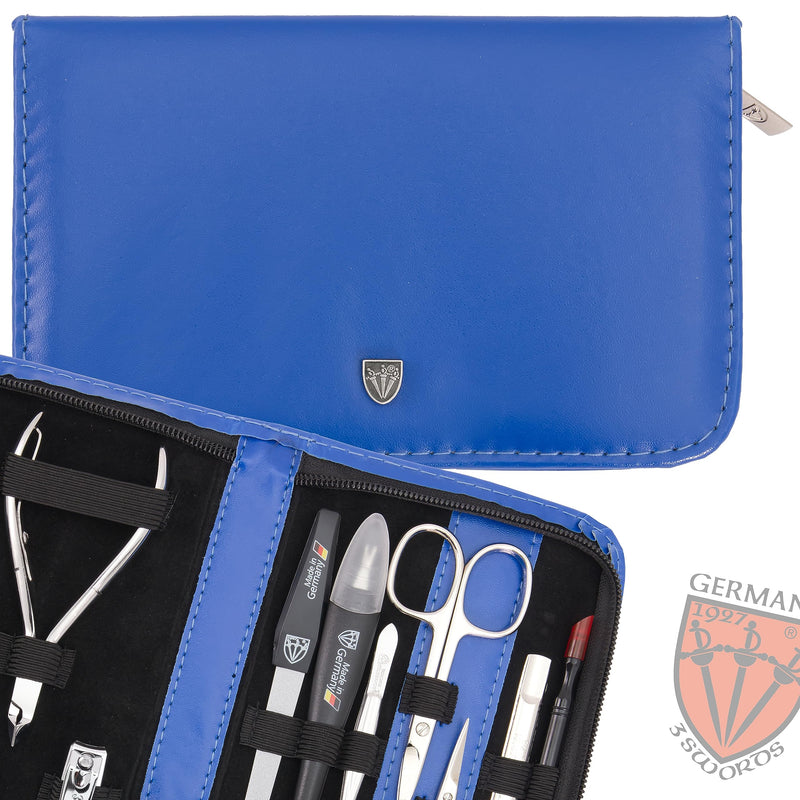 3 Swords Germany - brand quality 11 piece manicure pedicure grooming kit set for professional finger & toe nail care scissors clipper fashion leather case in gift box, Made by 3 Swords Blue - BeesActive Australia