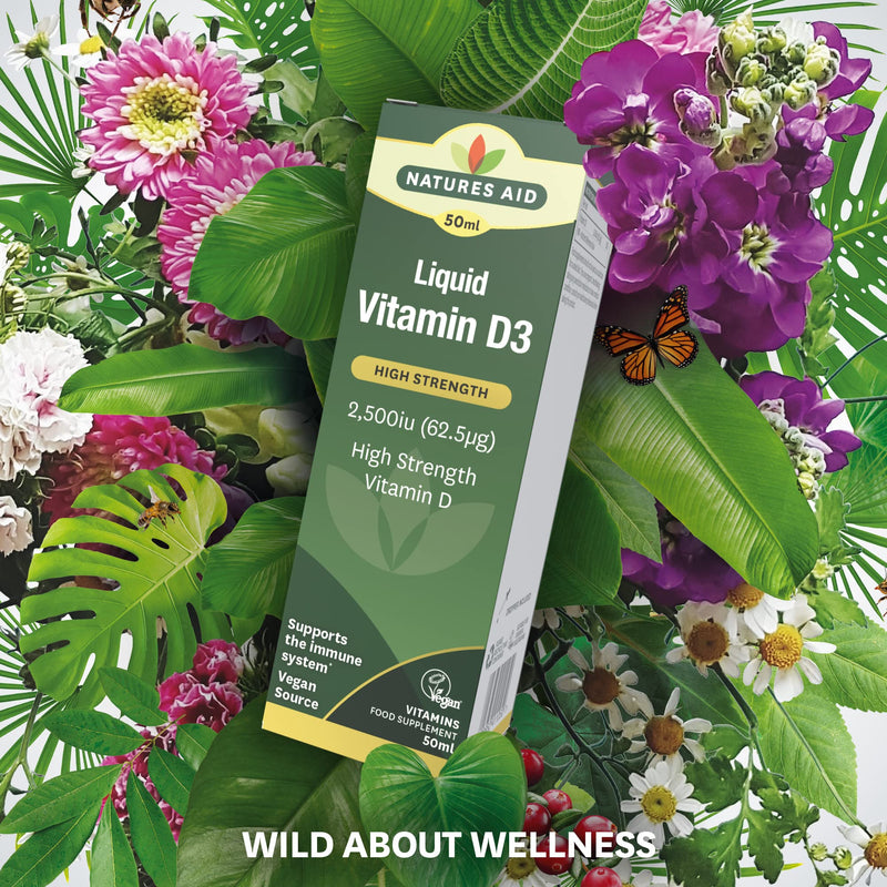 Natures Aid Vegan Vitamin D3/Cholecalciferol Liquid, 2500iu, Dropper Included, 50 ml (Pack of 1) - BeesActive Australia