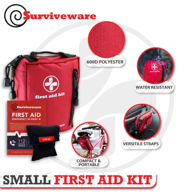Surviveware Small First Aid Kit with Labelled Compartments for Hiking, Backpacking, Camping, Travel, Car and Cycling. - BeesActive Australia