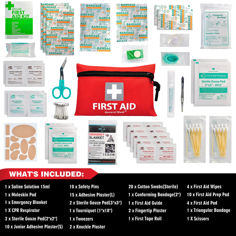 Mini First Aid Kit, 92 Pieces Small First Aid Kit - Includes Emergency Foil Blanket, CPR Respirator, Scissors for Travel, Home, Office, Vehicle, Camping, Workplace & Outdoor (Red) 92 Count (Pack of 1) - BeesActive Australia