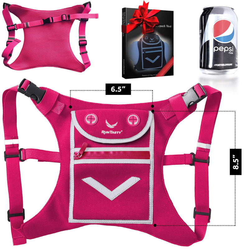 Pink Running Mini Backpack Vest for Men & Women - Reflective w/360°Hi-Viz, Holds Accessories and any iPhone, Android, iPad mini - Lightweight Adjustable gear for Fitness, Walking, Cycling and more! Hot Pink - BeesActive Australia