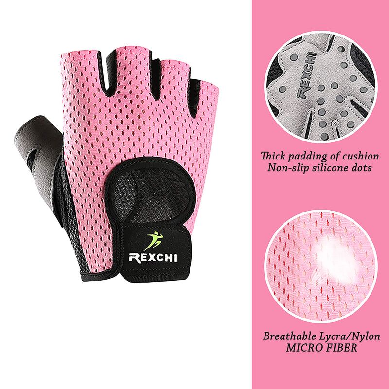 HiRui Workout Gloves for Men Women Youth, Ventilated Exercise Gloves Cycling Gloves with Full Palm Silicone Padding for Fitness Weightlifting Gym Tennis Training Climbing Pink Small - BeesActive Australia