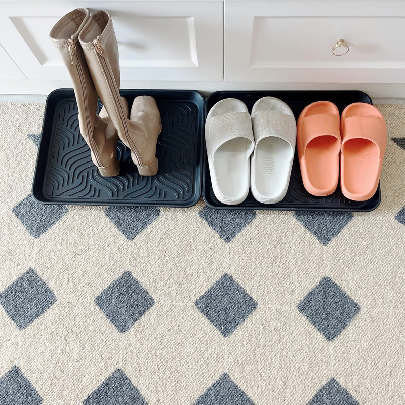 Boot Tray for Heavy Duty Floor Protection-Paint-Dog Bowls, 16.8 x 12.8 inch Multi-Purpose, Shoes, Garden - Mudroom, Entryway, All Weather,Pet Feeding Mat,Use for Indoor and Outdoor Black - BeesActive Australia