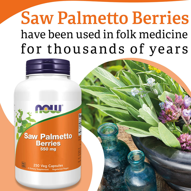 Now Foods, Saw Palmetto Berries, 550mg, 250 Vegan Capsules, Lab-Tested, Vegetarian, Gluten Free, SOYA Free, Vegetarian - BeesActive Australia