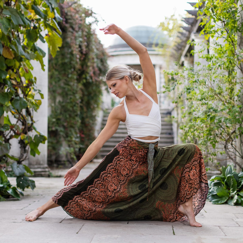 Long Skirts for Women Maxi Boho Skirt Floral Print Green Floral One Size - BeesActive Australia