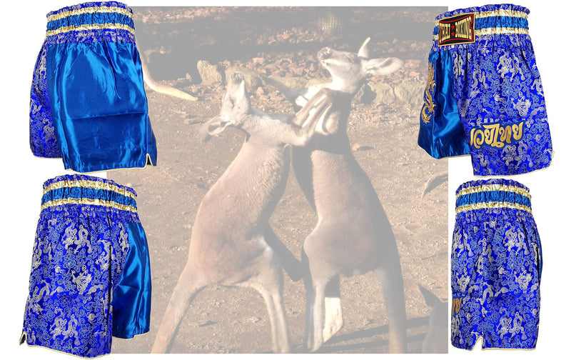 [AUSTRALIA] - Kurop Boxing Muay Thai Shorts Trunks MMA Martial Arts Kickboxing Fight Sport Clothing Dragon Blue XX-Large 