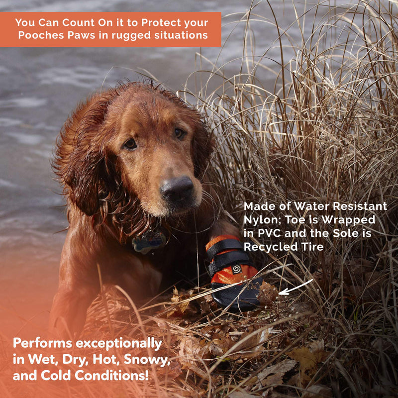 Ultra Paws Rugged Dog Boots & Paw Protectors for Small, Medium and Large Dogs (Nonslip, Reinforced Sole Protection, Water Resistant, Adjustable Reflective Velcro Strips) Size 8 (L) Orange - BeesActive Australia
