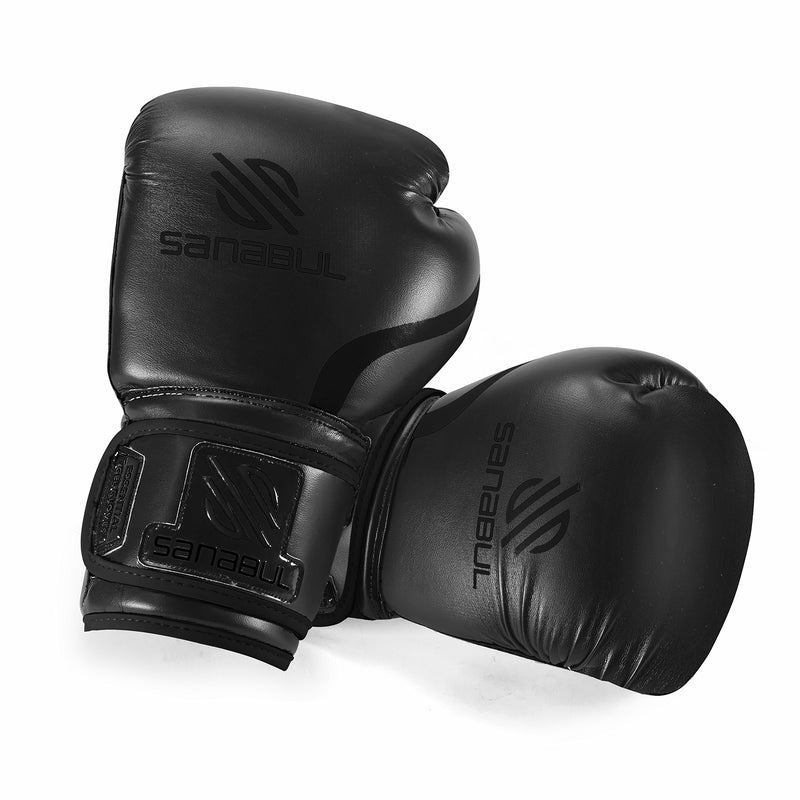 Sanabul Essential Gel Boxing Kickboxing Punching Bag Gloves AllBlack 8 oz - BeesActive Australia