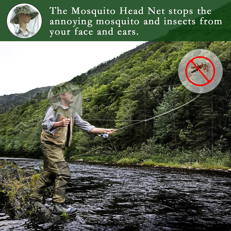 2 Pack Mosquito Head Net Midge Net Head Cover for Outdoor Hiking Fishing Camping Green and Black Green, Black - BeesActive Australia