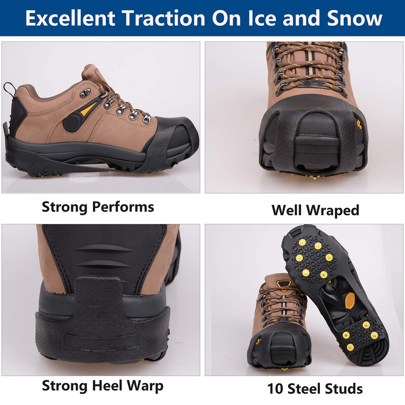 SILANON Ice Snow Cleats for Shoes Boots,Walk Traction Cleats Rubber Crampons Anti Slip 10-Stud Winter Ice Cleat Slip-on Stretch Footwear for Women Men Kids Small(2.5-4 men/4-5.5 women) - BeesActive Australia