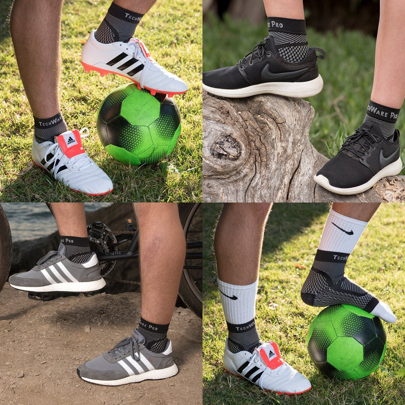 TechWare Pro Ankle Brace Compression Sleeve - Relieves Achilles Tendonitis, Joint Pain. Plantar Fasciitis Sock with Foot Arch Support Reduces Swelling & Heel Spur Pain. Injury Recovery for Sports Black L / XL (see size chart) - BeesActive Australia