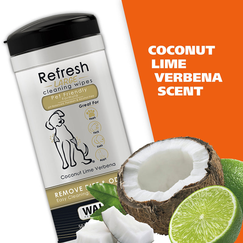 Wahl Pet Refresh Cleaning Wipes for All Dog Breeds - Use on Ears, Nose, Paws, Bottom, & Sensitive Areas - 50 Wipes - Model 820017A - BeesActive Australia