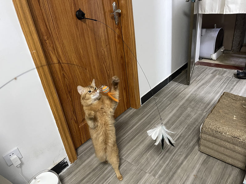 Cat Feather Toys Interactive Cat Toy with Super Suction Cup Detachable 6 PCS Feather Replacements with Bell 2 Wand Cat Spring Feather Toys for Indoor Cats Kitten Play Chase Exercise Blue - BeesActive Australia