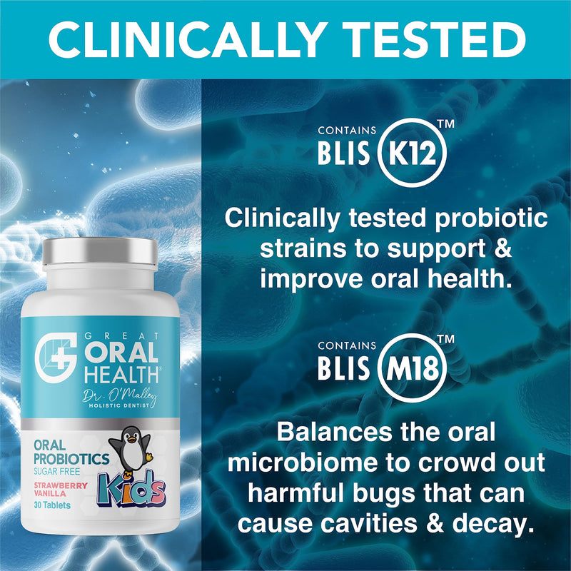 Childrens Oral Probiotics � Oral Care Probiotic for Kids Cavity Prevention & Bad Breath Treatment Supplement w/BLIS K12 M18 Mouth & Gum Health Dentist Formulated 30 Lozenge Strawberry �eBook Included - BeesActive Australia
