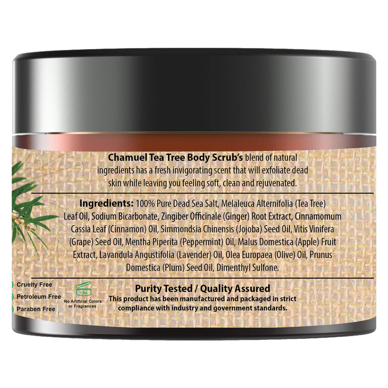 Chamuel Tea Tree Body & Foot Scrub - 100% Natural Exfoliating Body Scrub with Dead Sea Salt, Plant-based Stem Cells, Ginger & Essential Oils– Rejuvenates & Soothes Dead & Dry Skin (15.1oz) - BeesActive Australia