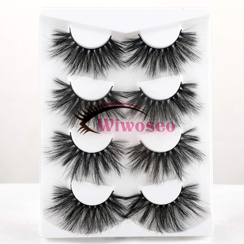 wiwoseo False Eyelashes 25MM Lashes Dramatic Long Fluffy Cross Thick Volume Fake Eye Lashes 4 Pairs Pack 25MM-1 - BeesActive Australia