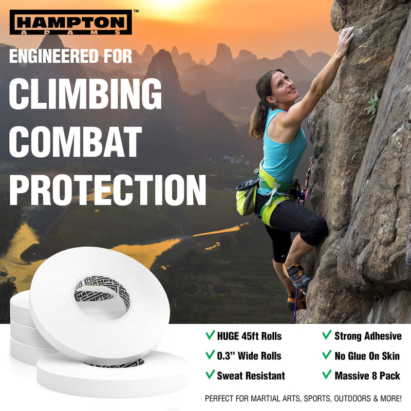 (8 Pack) White Finger Tape - Athletic Tape | 0.3” x 45 Feet - for Rock Climbing, BJJ Jiu Jitsu, Grappling, MMA, Crossfit and Martial Arts by Hampton Adams - BeesActive Australia
