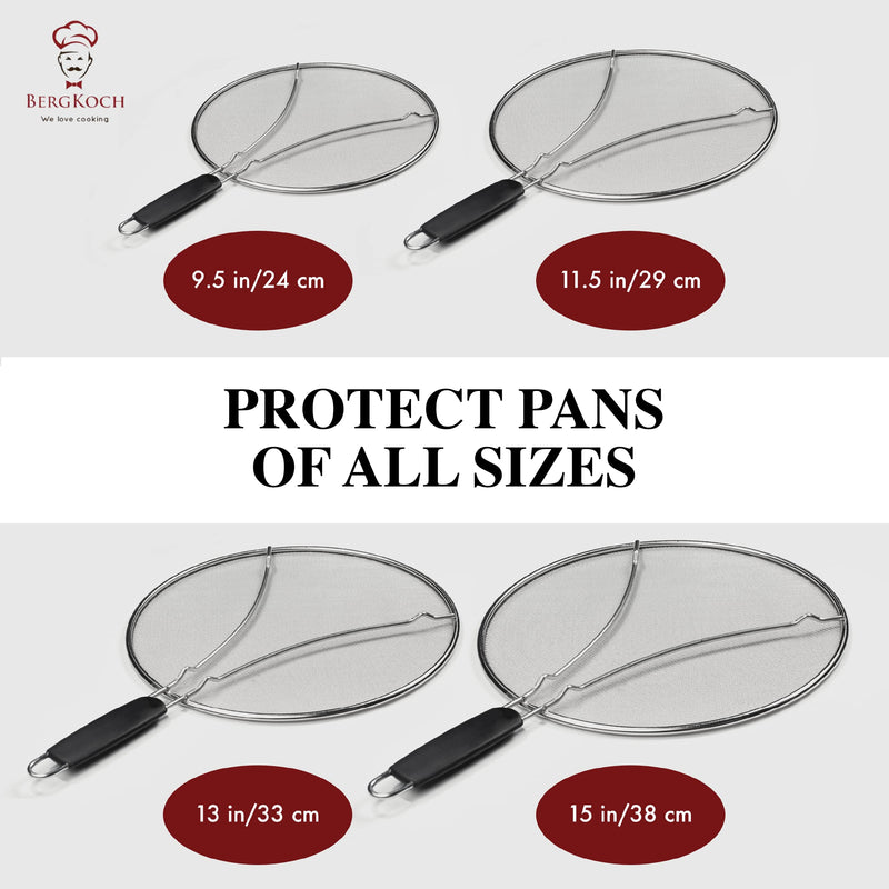 BergKoch Splatter Screen for Frying Pan - 13 Inch Stainless Steel Grease Splatter Guard - Cover Oil Splash when Sizzling Bacon, Cooking Fried Chicken or Popcorn 13-inch - BeesActive Australia