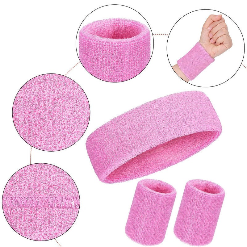 WILLBOND 3 Pieces Sweatbands Set, Includes Sports Headband and Wrist Sweatbands Sweat Band for Athletic Men and Women Pink - BeesActive Australia