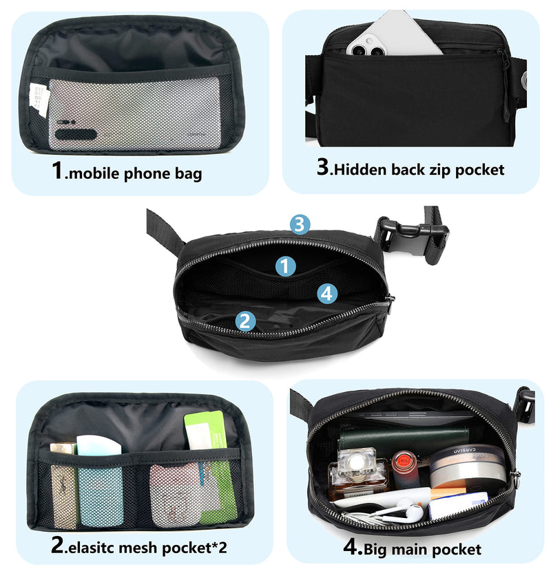Fanny Belt Bag Waist Pack Crossbody Bags Bum Bag for Running Hiking Travel Workout Adjustable Strap for Women -black black - BeesActive Australia