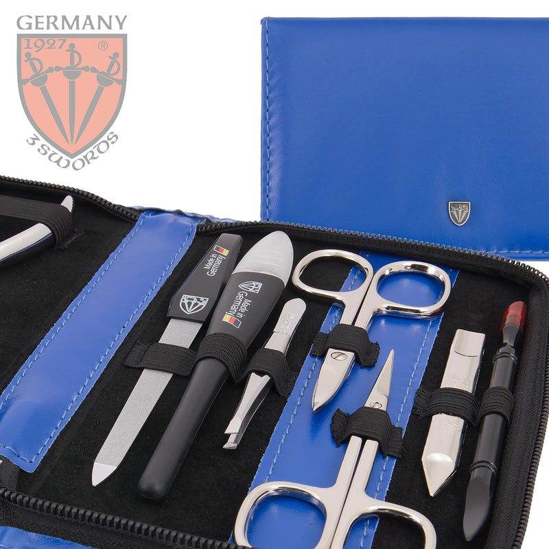3 Swords Germany - brand quality 11 piece manicure pedicure grooming kit set for professional finger & toe nail care scissors clipper fashion leather case in gift box, Made by 3 Swords Blue - BeesActive Australia