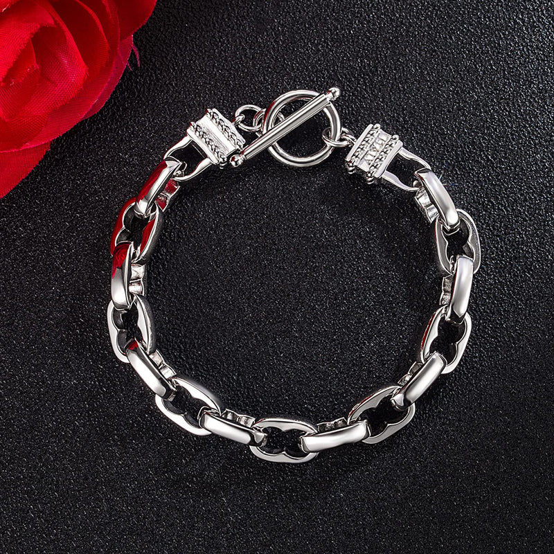 H&Beautimer Solid 925 Silver Bracelet Italian Handmade 0.35/0.4 Inch Box Chain Bracelet for Men's 7,7.5,8,8.5,9,9.5,10 Inch Hip Hop Style Jewelry Oval 8 inches - BeesActive Australia