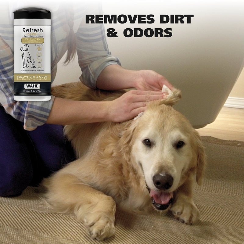 Wahl Pet Refresh Cleaning Wipes for All Dog Breeds - Use on Ears, Nose, Paws, Bottom, & Sensitive Areas - 50 Wipes - Model 820017A - BeesActive Australia