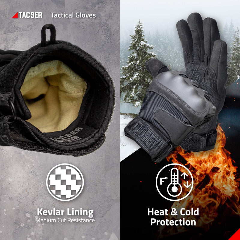 TAC9ER Kevlar Lined Tactical Gloves - Full Hand Protection, Cut and Temperature Resistant, Touch Screen Friendly Gloves for Airsoft, Military, Law Enforcement, and Heavy Duty Use Small - BeesActive Australia