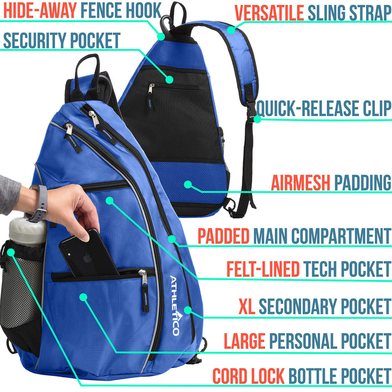 Athletico Sling Bag - Crossbody Backpack for Pickleball, Tennis, Racketball, and Travel for Men and Women Blue - BeesActive Australia