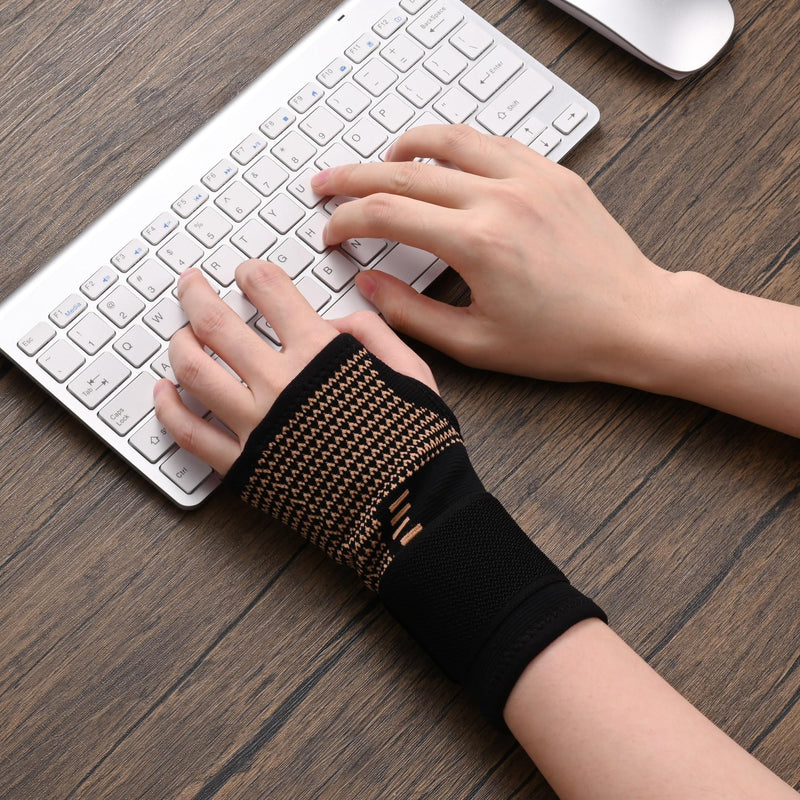 TCOOGO Copper Wrist Compression Sleeves, Wrist Brace Support With Strap for Arthritis, Tendonitis, Sprains,Workout - Comfortable and Breathable-1pack Large(1-Pack) Black - BeesActive Australia