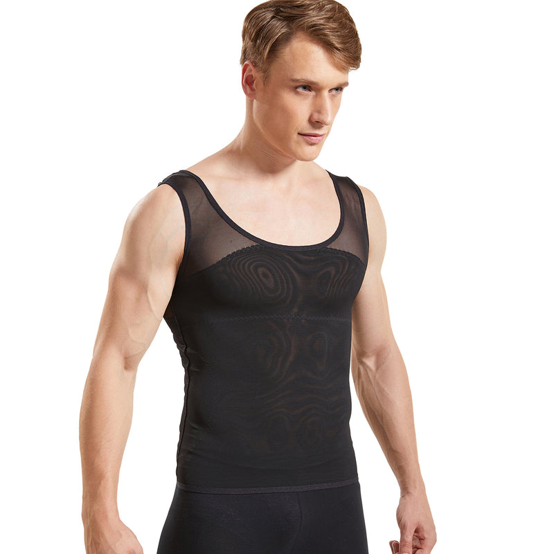 [AUSTRALIA] - HANERDUN Men Body Shaper Chest Compression Shirt Hide Gynecomastia Moobs Slimming Vest Black Large 