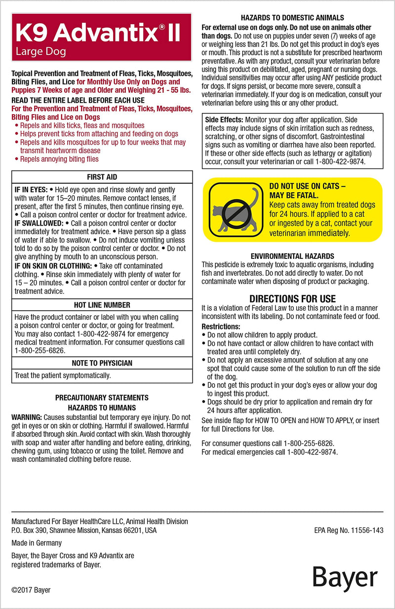 K9 Advantix II Flea and Tick Prevention for Large Dogs 3-Pack, 21-55 Pounds - BeesActive Australia