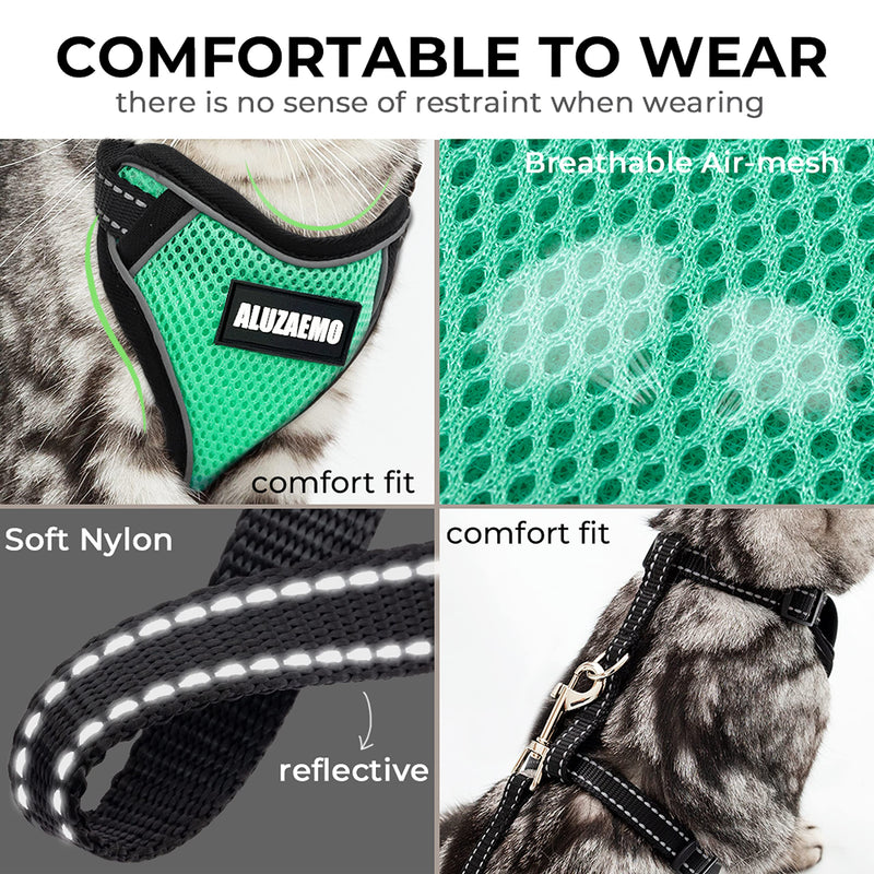 ALUZAEMO Cat Harness and Leash Set - Escape Proof Cat Vest Harness for Walking Travel Outdoor - Reflective Adjustable Soft Mesh Breathable Cat Body Harness for Small Medium Large Cat Medium (neck: 11"-14.3" chest: 16"-20") cyan-blue - BeesActive Australia