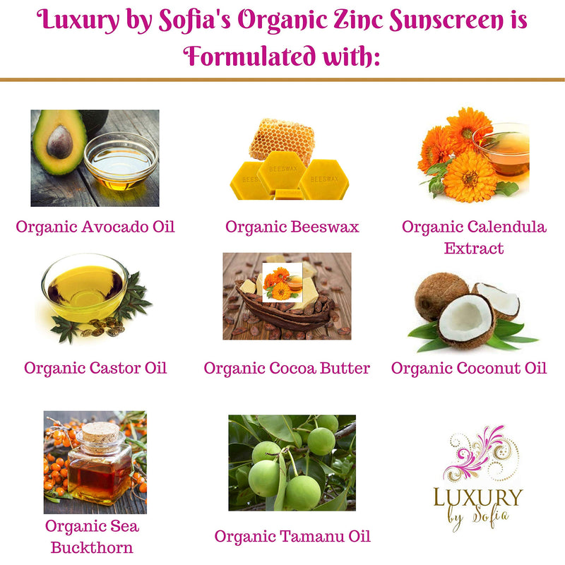 ORGANIC ALL NATURAL ZINC SUNSCREEN SPF30 UVA/UVB Broad Spectrum by Luxury by Sofia - BeesActive Australia