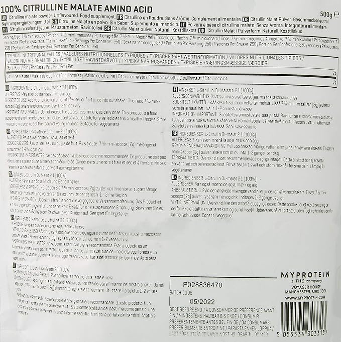 MyProtein Citrulline Malate Unflavored 500g - BeesActive Australia