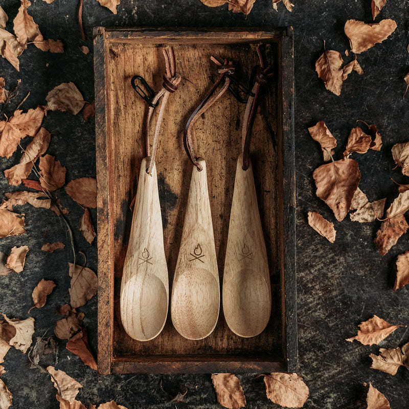 Überleben Dursten Kanu Spoon - Handcrafted Wooden Camping Utensil - 100% Natural Hardwood with Micro Carabiner & Leather Lanyard - Traditional Nordic Wood Design - Lightweight & Durable - BeesActive Australia