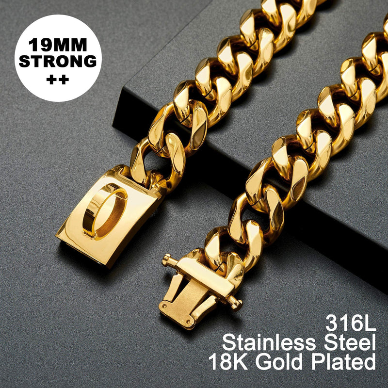 W/W Lifetime Gold Dog Chain Collar Walking Metal Chain Collar with Design Secure Buckle,18K Cuban Link Strong Heavy Duty Chew Proof for Dogs 14 Inch (Pack of 1) - BeesActive Australia
