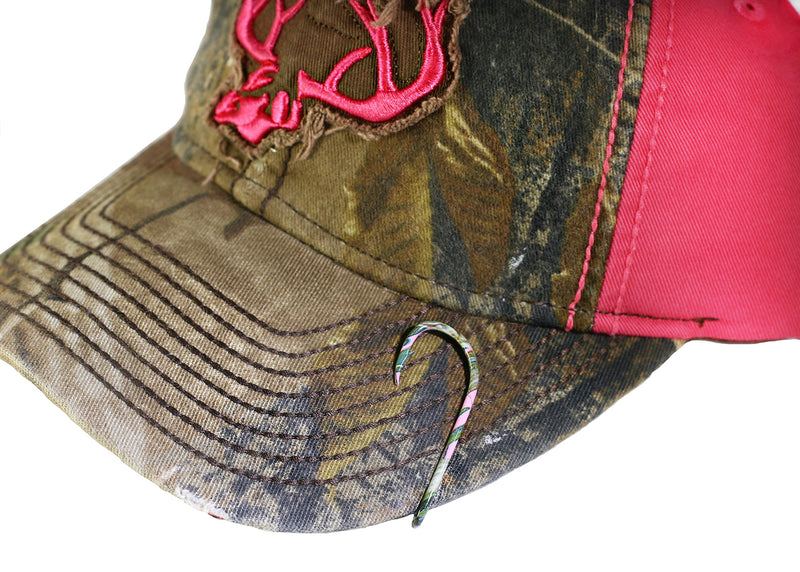 [AUSTRALIA] - BT Outdoors Custom Colored Eagle Claw Camo Hat Fish Hooks (Set of Two Hat Hook pins) One Camo and One Pink & Camo Hat Hook Clip 