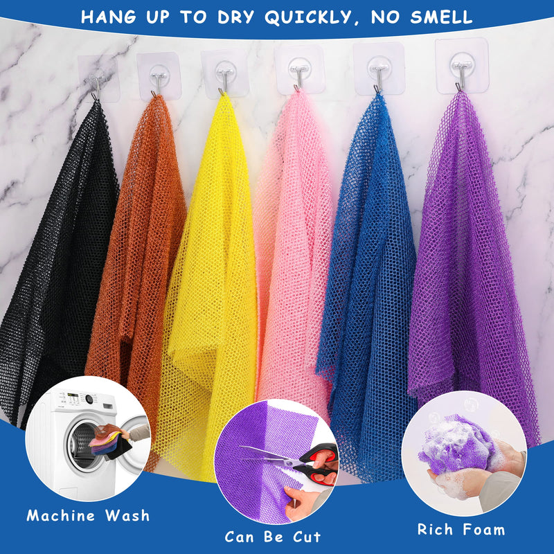 6 Pieces African Net Sponge African Exfoliating Net Long African Bath Sponge Washcloth Shower Net African Body Scrubber Net for Skin Smoother Daily Use(Pink,Yellow,Purple,Black,Blue,Brown) 1 Count (Pack of 6) 6.0 - BeesActive Australia