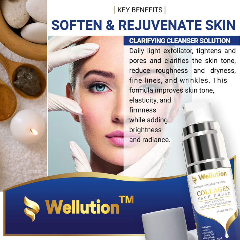 Wellution Anti Aging Face Moisturizer - Collagen Cream Organic Complex – With Jojoba, Green Tea, Vitamin E, Aloe Vera & Hyaluronic Acid – Improves Fine Lines & Wrinkles – For Day & Night Usage - BeesActive Australia