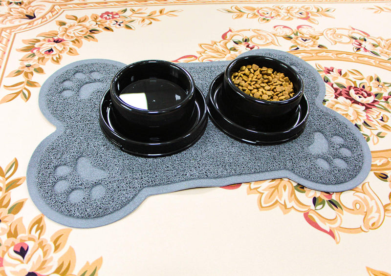 Petlike Pet Feeding Mat for Large Dogs and Cats, Non-Slip and Waterproof Large Dog Bowl Mat for Food and Water, Easy to Clean (Exclude Bowl) bone shape grey - BeesActive Australia