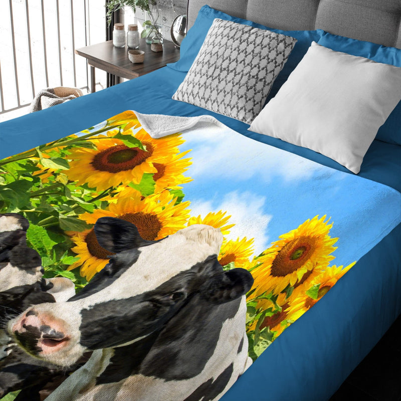 Sunflower Cows Blanket Throw Super Soft and Cozy Blankets for Home Decoration, Couch, Bed, Sofa 50"x40" Small for Kids for All Seasons Sunflower Cows - BeesActive Australia