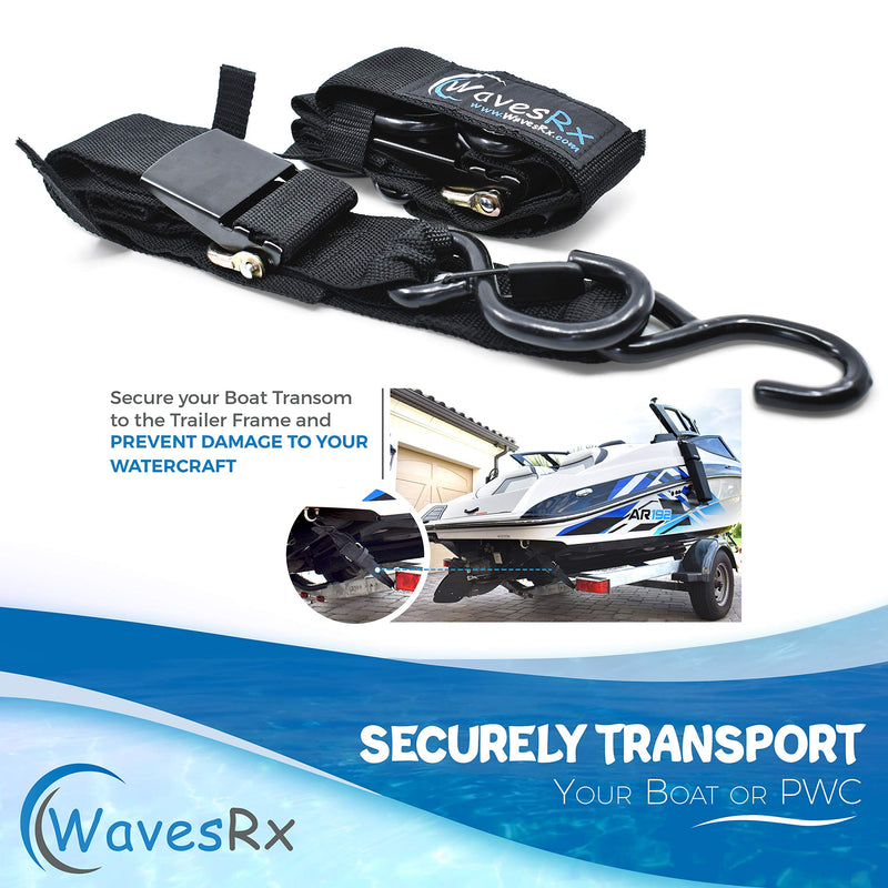 [AUSTRALIA] - WAVESRX Marine Boat Trailer Tie Downs | 1200 LBS Capacity Adjustable Transom Straps with Quick Release Buckles | Securely Transport Your Boat, Pontoon or Jet Ski | Select Your Size and Quantity Below Black 2"x48"(2PK) 