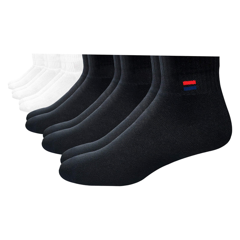 NAVYSPORT Men's Solid Cushion Comfort Athletic Quarter Socks for Running, Training, Casual Wear Pack of 6 7-12 White (3 Pairs), Black (3 Pairs) - BeesActive Australia